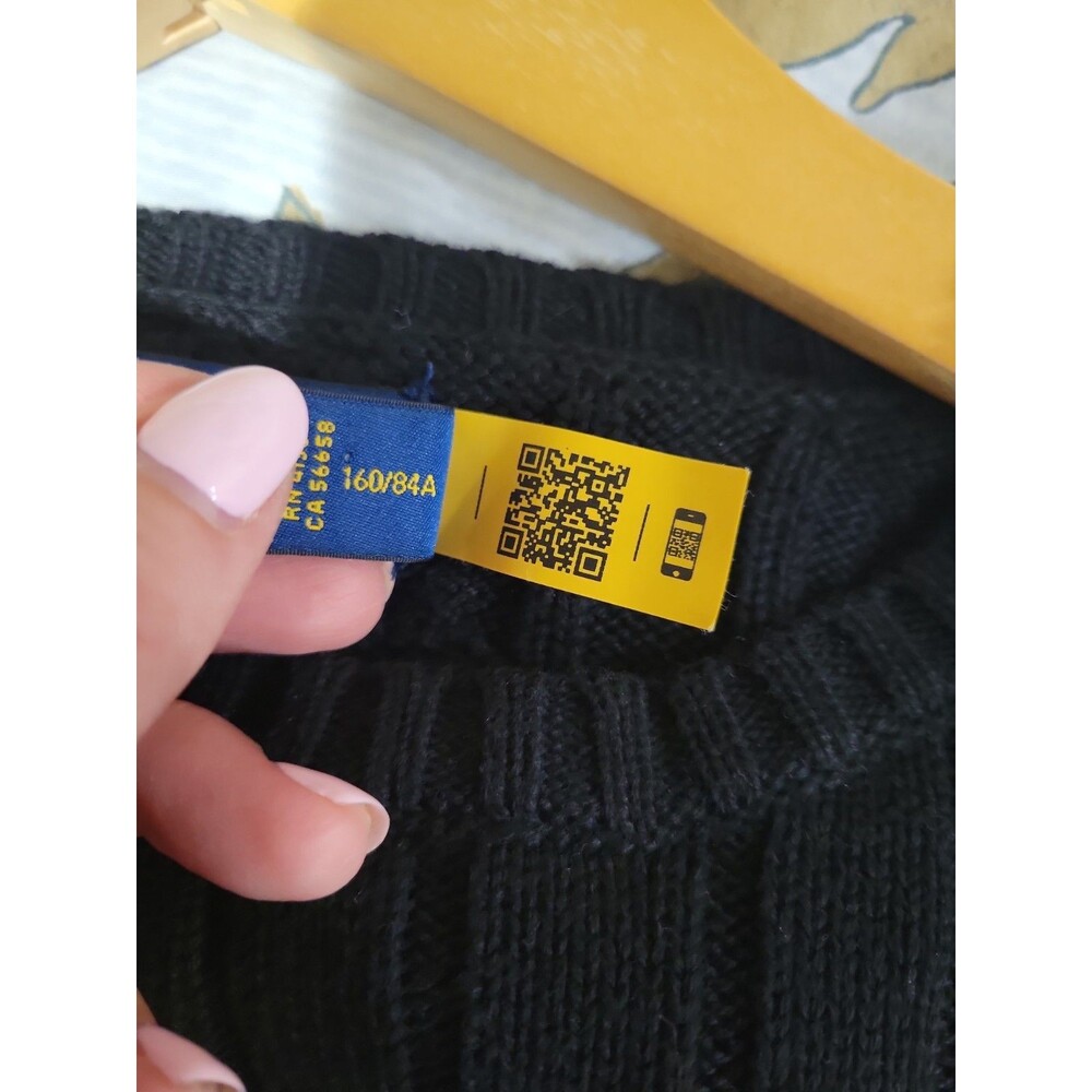 Polo Ralph Lauren Black Cable Knit Pima Cotton Sweater Size S Pony Preppy - Picture 5 of 9